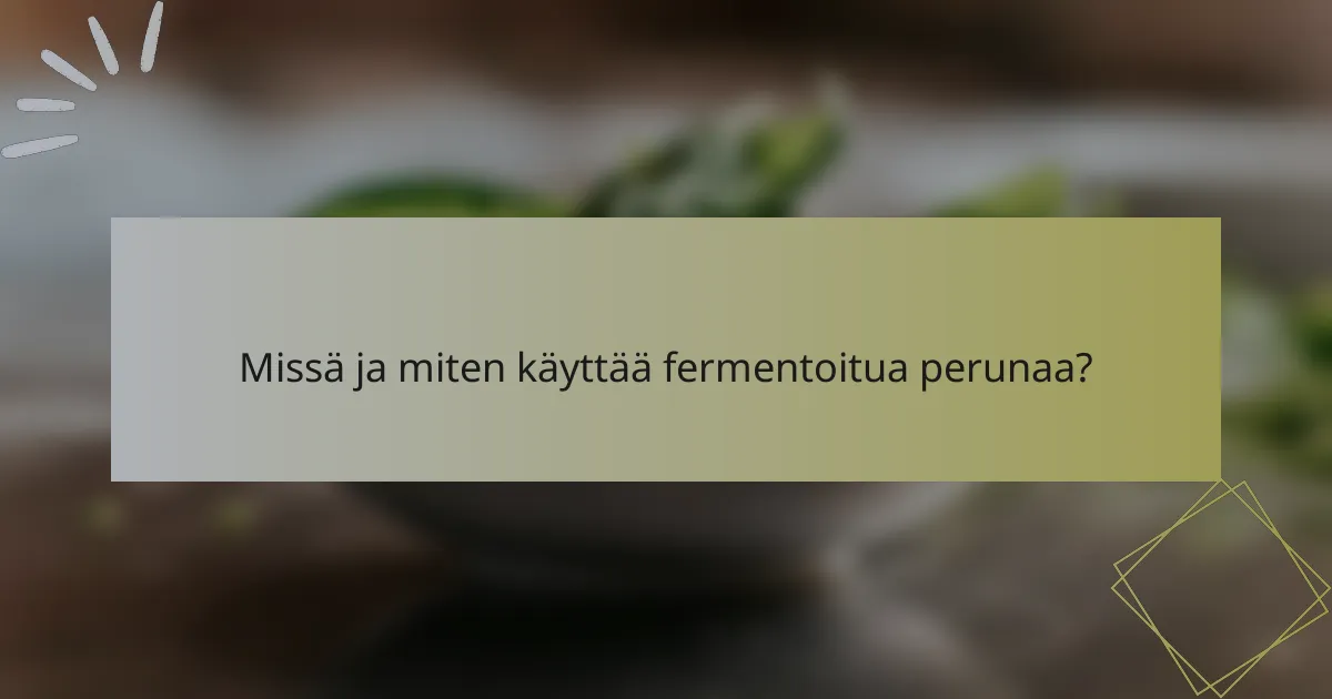 Missä ja miten käyttää fermentoitua perunaa?